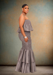 Renata Faux Silk Smock Mermaid Dress (Gray) Restock