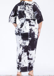 Oaklyn V-Neck Knit Ruched Dress (Black /White)