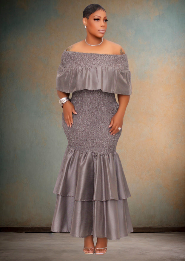 Renata Faux Silk Smock Mermaid Dress (Gray) Restock