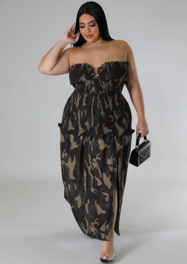 Strapless Dress with split (Camouflage)