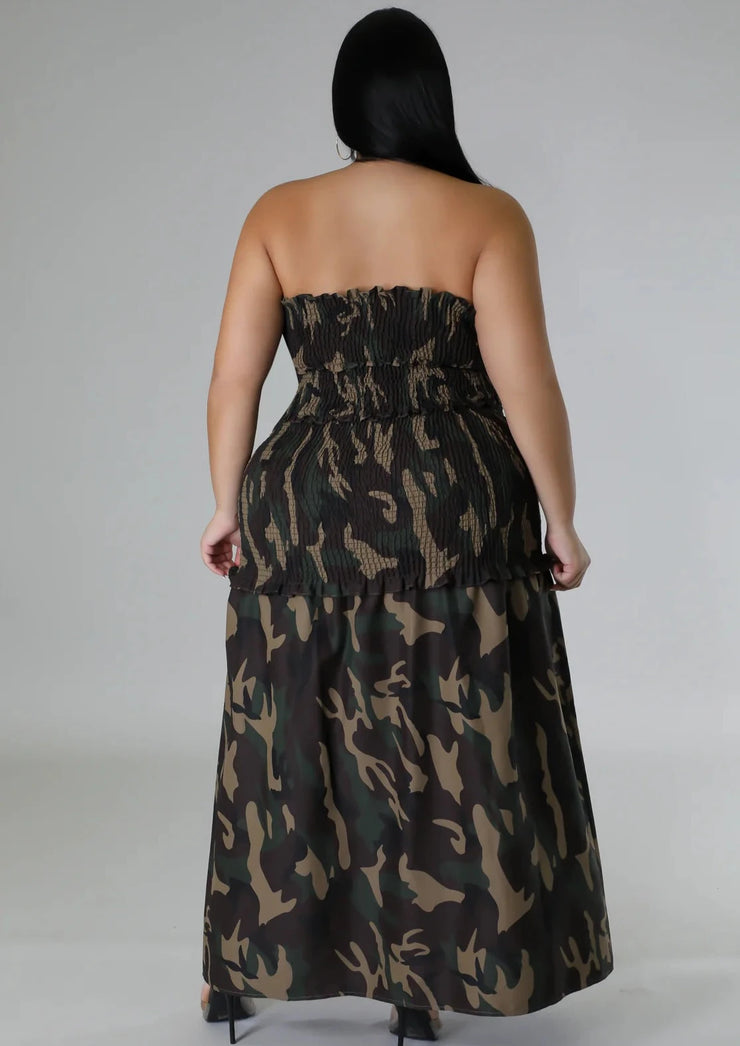 Strapless Dress with split (Camouflage)