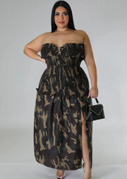 Strapless Dress with split (Camouflage)