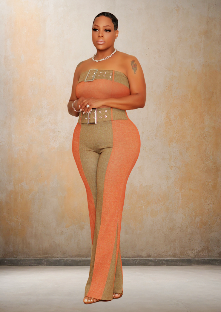 Golden Hour Ensemble Stretch Jumpsuit (Brown/Rust)