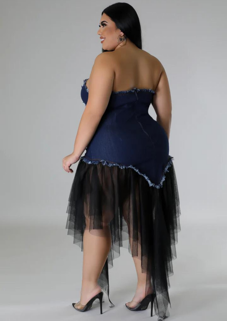 Sweetheart Neckline Tulle Dress (Denim)