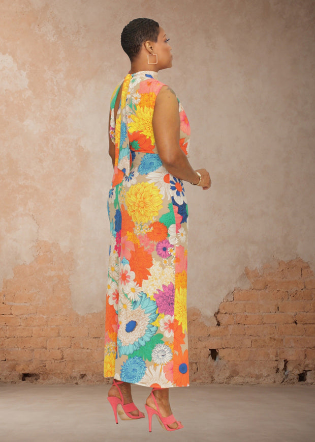 Timeless Bold Floral High Neck Maxi Dress (Multi)