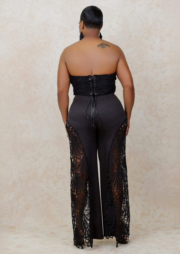 Sexy Lace Tube Top Wide-leg Pants Set (Black)