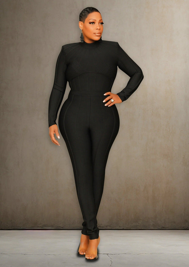 Wrap All Over Bandage Jumpsuit (Black)