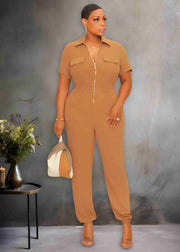 Airflow Front Zip Closure Jumpsuit (Brown)