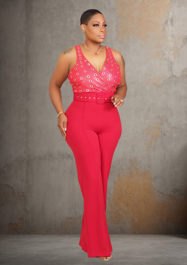 Metal Eyelet Detailed Jumpsuit (Red)