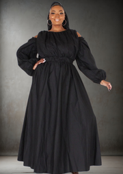 Now or Never Removeable Sleeves Maxi Dress (Black)