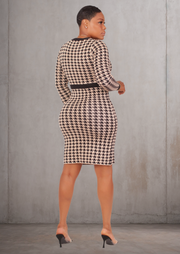 Avril Houndstooth Midi Dress (Black/Beige)