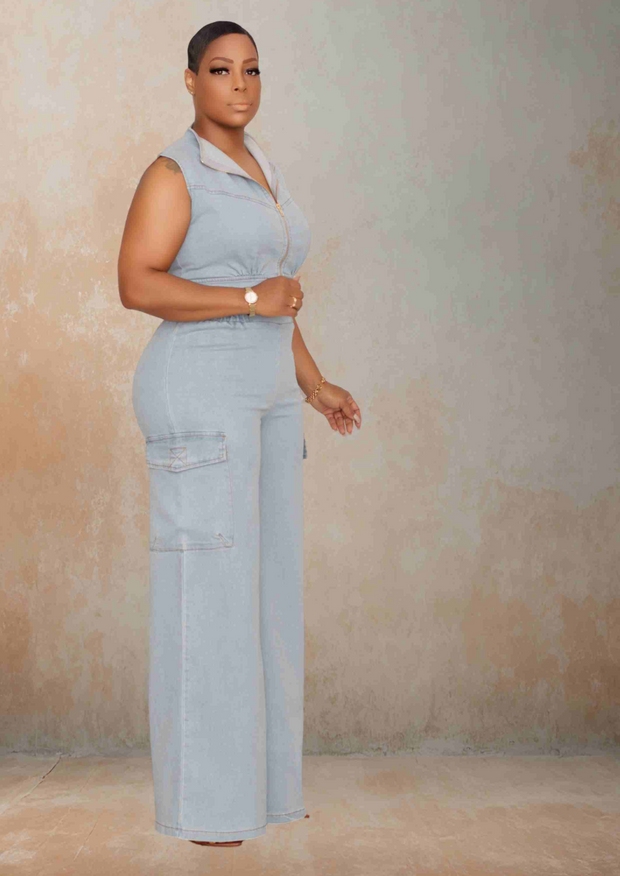 Sassy Crop Top Cargo Pants (Denim Set)