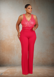 Metal Eyelet Detailed Jumpsuit (Red)