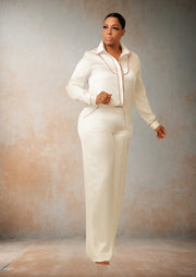 Pretty Whispers Wide Leg Pants Set (White/Tan)