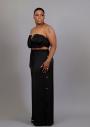 Crop Strapless  Ruched Top and High Waist Pants Set