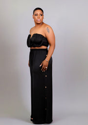 Crop Strapless  Ruched Top and High Waist Pants Set