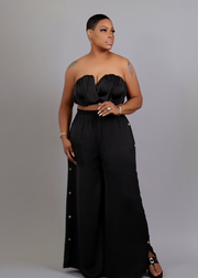 Crop Strapless  Ruched Top and High Waist Pants Set