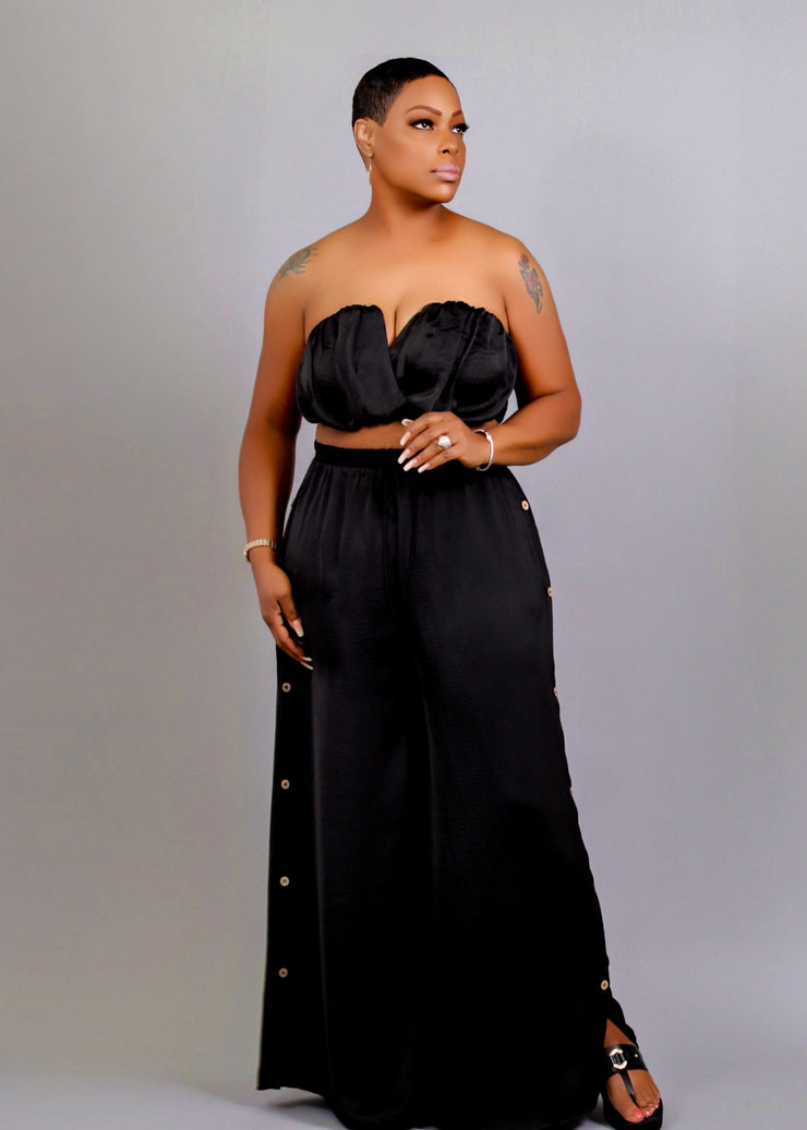 Crop Strapless  Ruched Top and High Waist Pants Set
