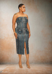 Mia Midi Dress (Denim) Restock