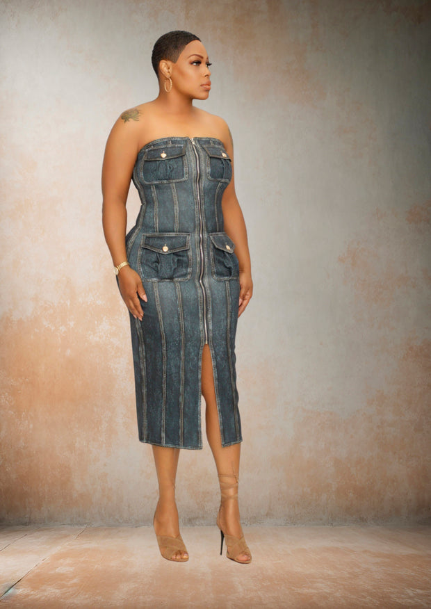 Mia Midi Dress (Denim) Restock