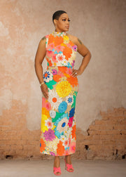 Timeless Bold Floral High Neck Maxi Dress (Multi)
