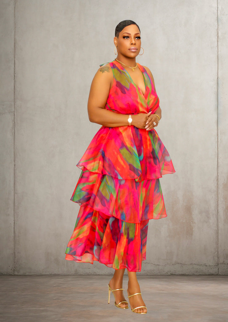 Tamera Sleeveless Crop Top With Tiered Maxi Skirt Set (Multi)