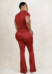 Runway Wavy Bliss Casual Top with Flare Pants Set (Rust)