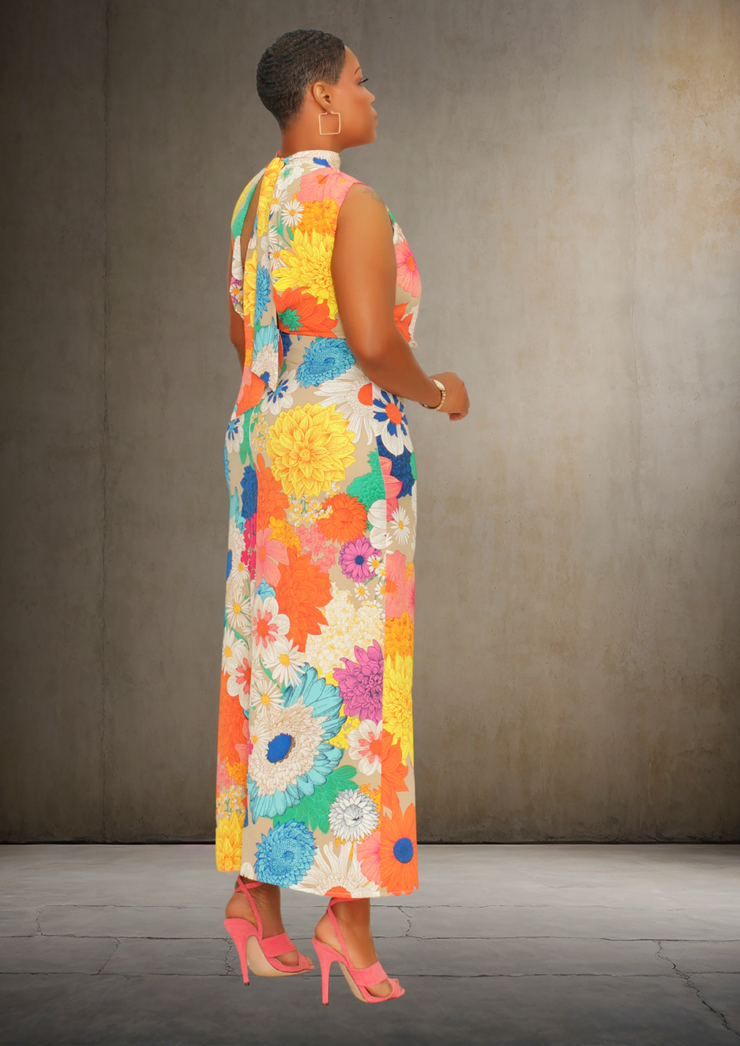 Timeless Bold Floral High Neck Maxi Dress (Multi)