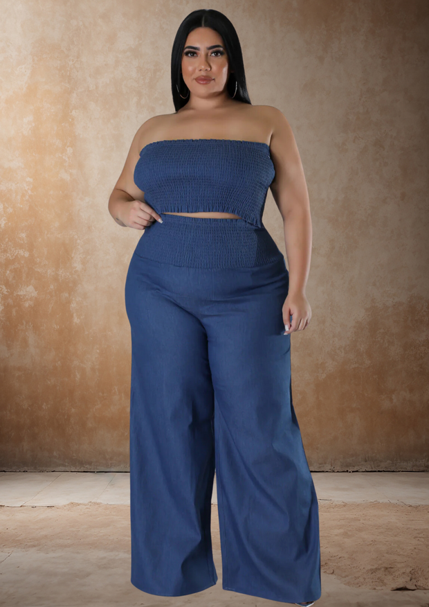 Runway Wide Leg Pant Set (2-Piece Denim Set)