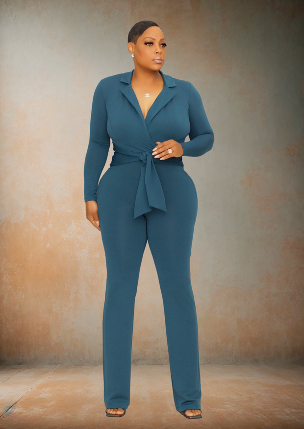 Double Breasted Blazer Jumpsuit (Teal)