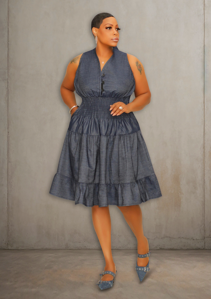 Casual Day Out Midi Length Dress (Denim)