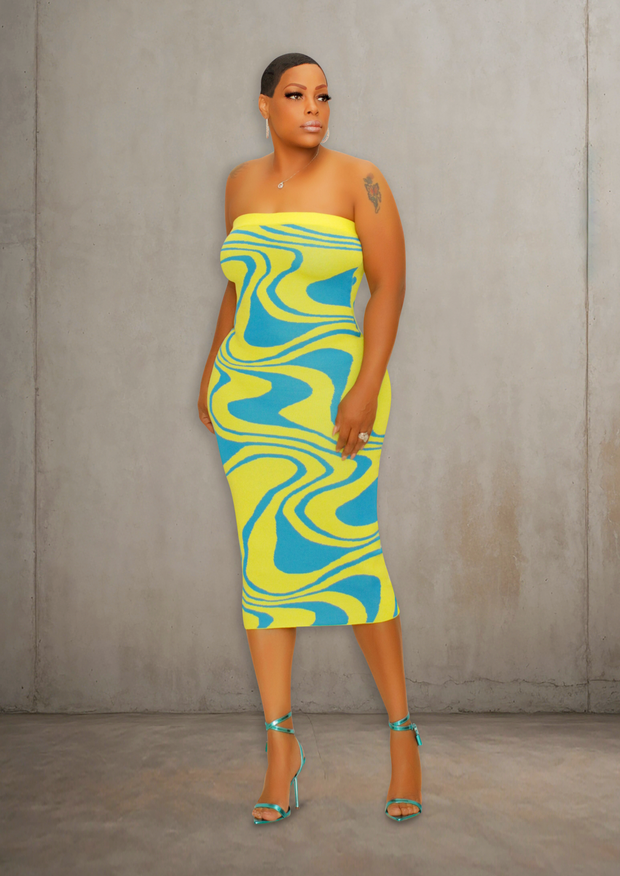 GROOVY WAVE JACQUARD MIDI DRESS (Multi)