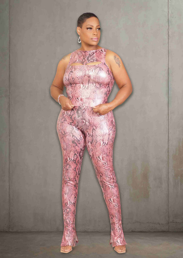 Snake Stretch Pant Set (Pink/Black)