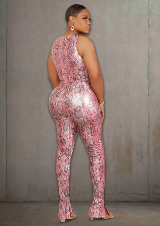 Snake Stretch Pant Set (Pink/Black)