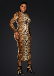 Tiger Long Sleeve Bodycon Dress (Multi)