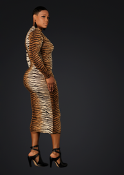 Tiger Long Sleeve Bodycon Dress (Multi)