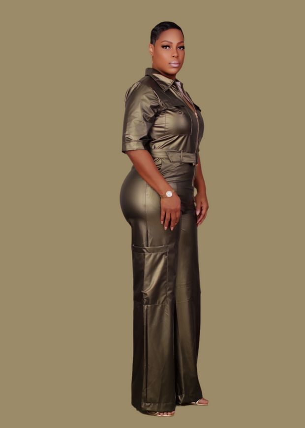 Bessy Wide Leg Cargo Jumpsuit (Olive)