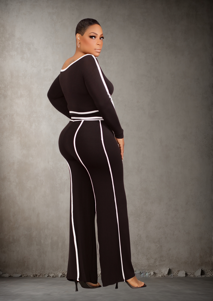 Maze off shoulder long sleeve top with wide leg pants