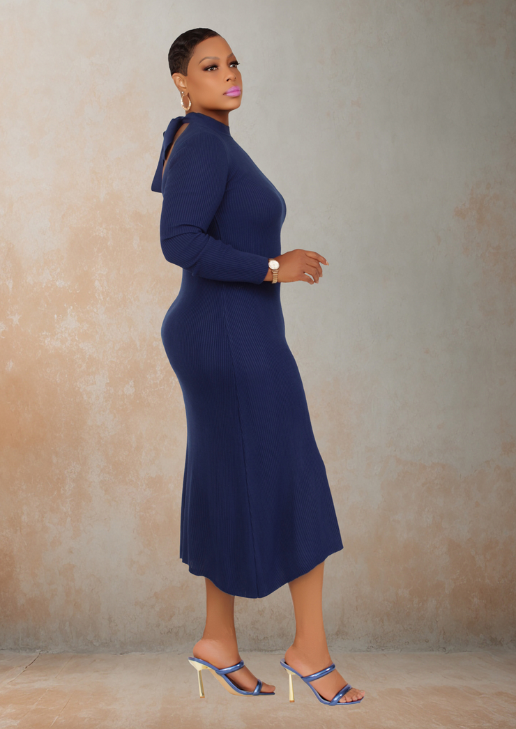 Astrid Open Back Self-Tie Midi Sweater Dress (Royal Blue)