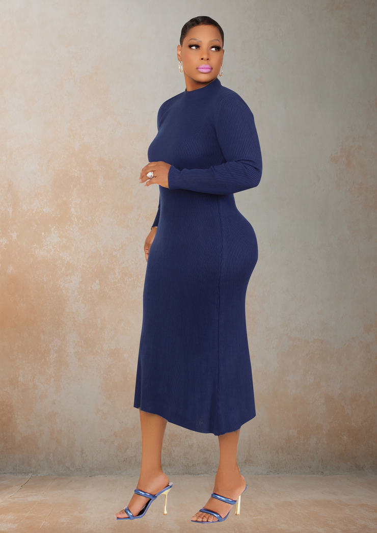 Astrid Open Back Self-Tie Midi Sweater Dress (Royal Blue)