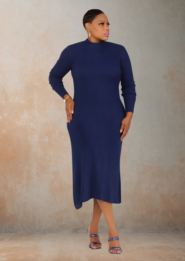 Astrid Open Back Self-Tie Midi Sweater Dress (Royal Blue)