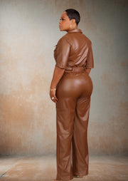 Bessy Wide Leg Cargo Jumpsuit (Brown)