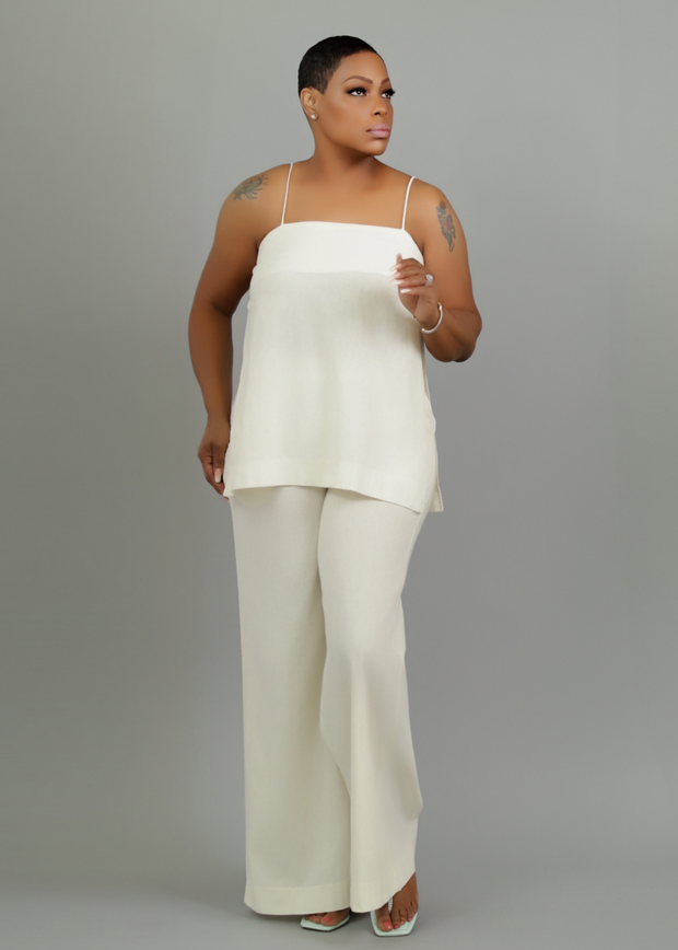 Cordelia Linen Longline Sleeveless Top and Pants Set (Ivory)