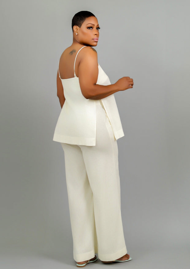 Cordelia Linen Longline Sleeveless Top and Pants Set (Ivory)