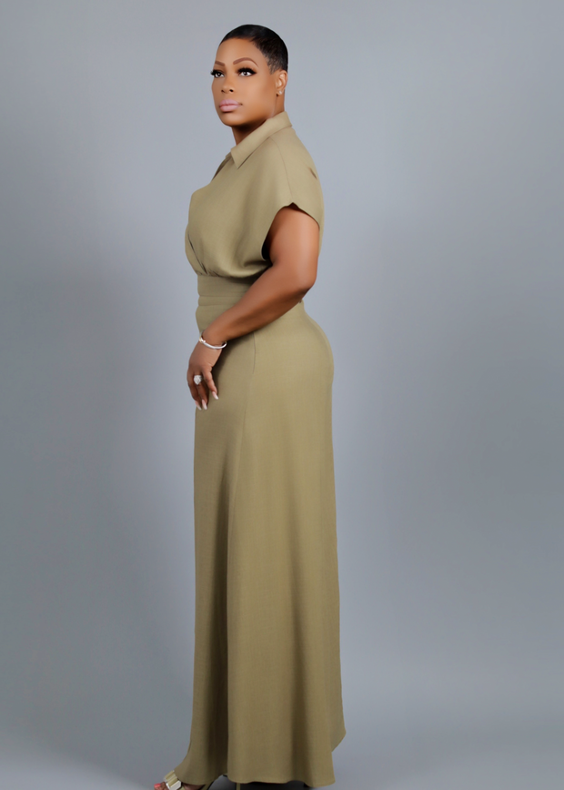 Kachet Linen Surplice Top and Palazzo Pants Set (Olive)