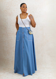 Tank Top Denim Maxi Dress (Light Blue Denim)