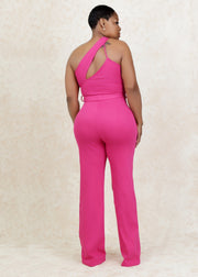 All For The Look One Shoulder Denim Jumpsuit (Pink)