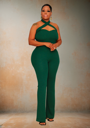 Bliss Criss Cross Halter Neck Jumpsuit (Green)