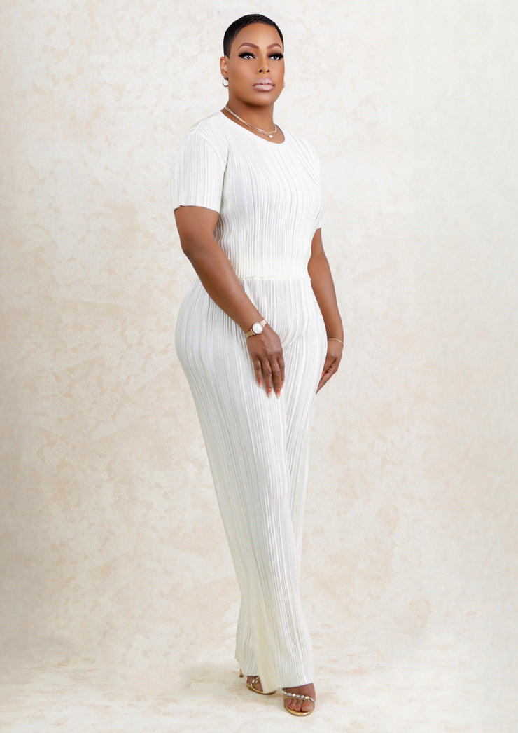 Runway Paris Silky Ruffled Pants Set (Off White)