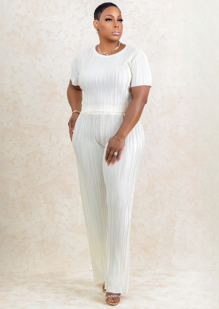 Runway Paris Silky Ruffled Pants Set (Off White)